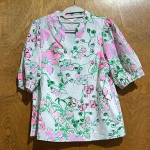 Lilly Pulitzer Brinelle Multi Oversized Orchids on the Avenue Top Size M - EUC